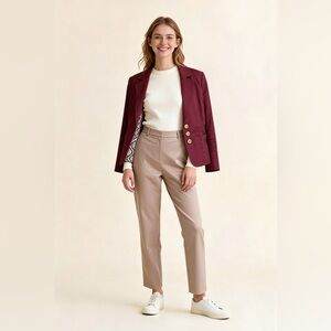 Tailored Women's Burgundy Blazer with Gold Buttons
